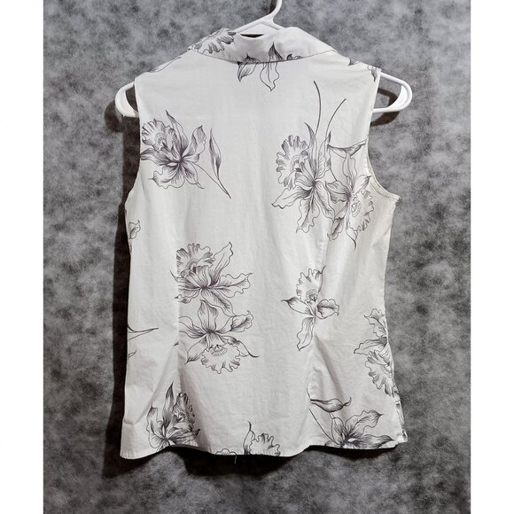 AK Anne Klein sleeveless blouse top Wmn's Sz 8 blk&wht floral - Picture 2 of 4